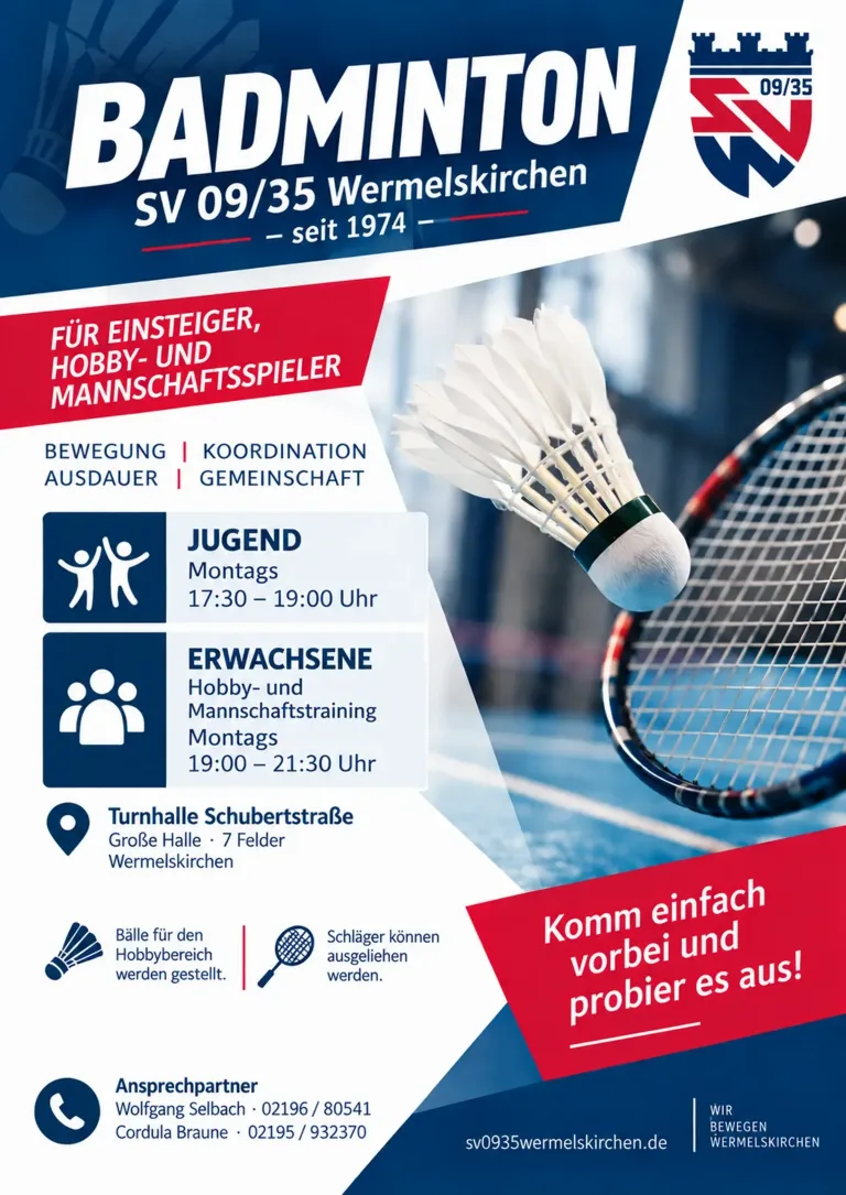 Badminton beim SV 09/35 – komm vorbei und probier es aus!